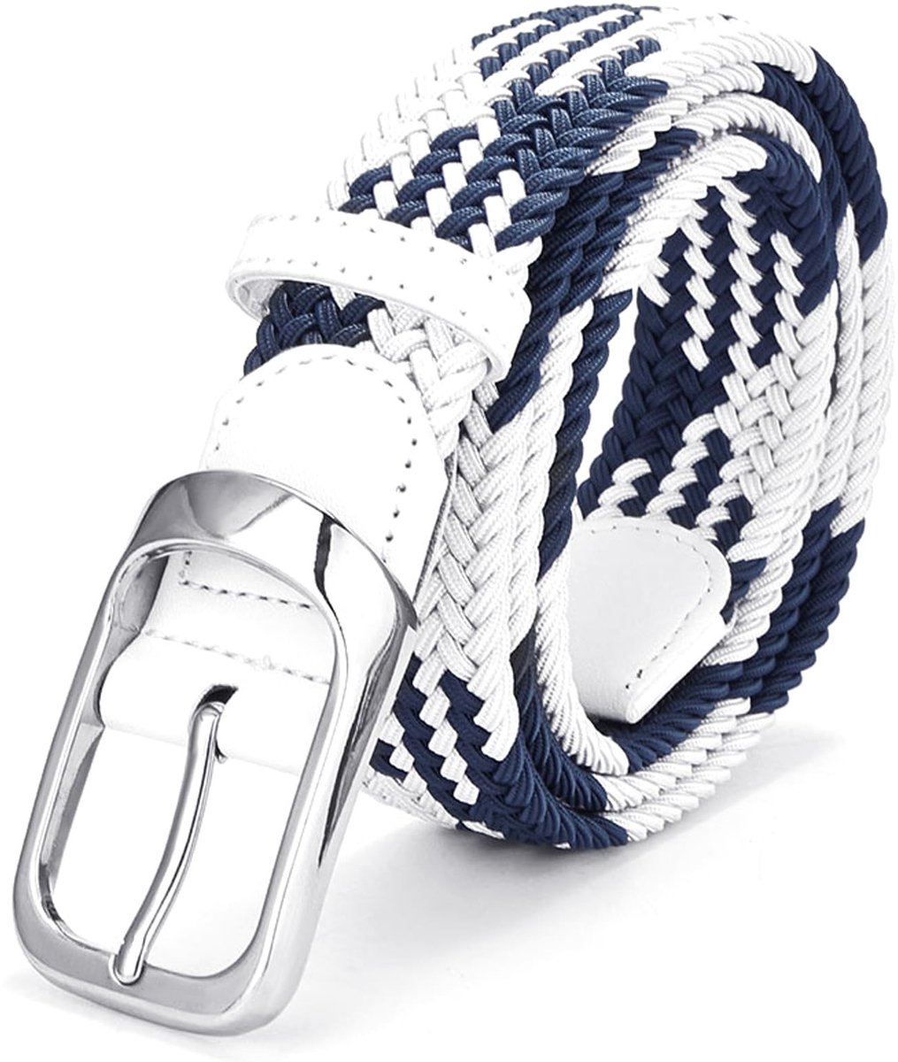 MTTProducts - Vlechtband - Stretchriem - Comfortabel en veelzijdig - Wit blauw + L8 - Sportieve riem - Perfect voor outdoor en fitness
