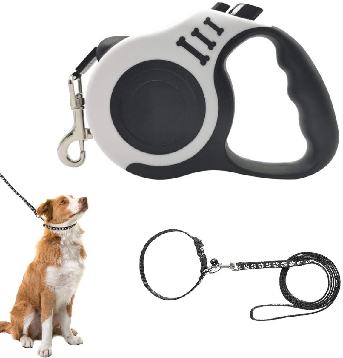 MTTProducts - Hondenriem - Retractable hondenriem - Ideaal voor training - Wit - Verstelbare hondenlijn - Voor kleine en middelgrote honden