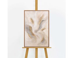 YS Schilderij - Handgeschilderd canvas schilderij - Wanddecoratie Abstract - Beige en goud - lijnen - Muurdecoratie woonkamer - Slaapkamer decoratie - Kamer accessoires - schilderij Modern Met lijnen - abstracte schilderijen Kunst Wood 60x40