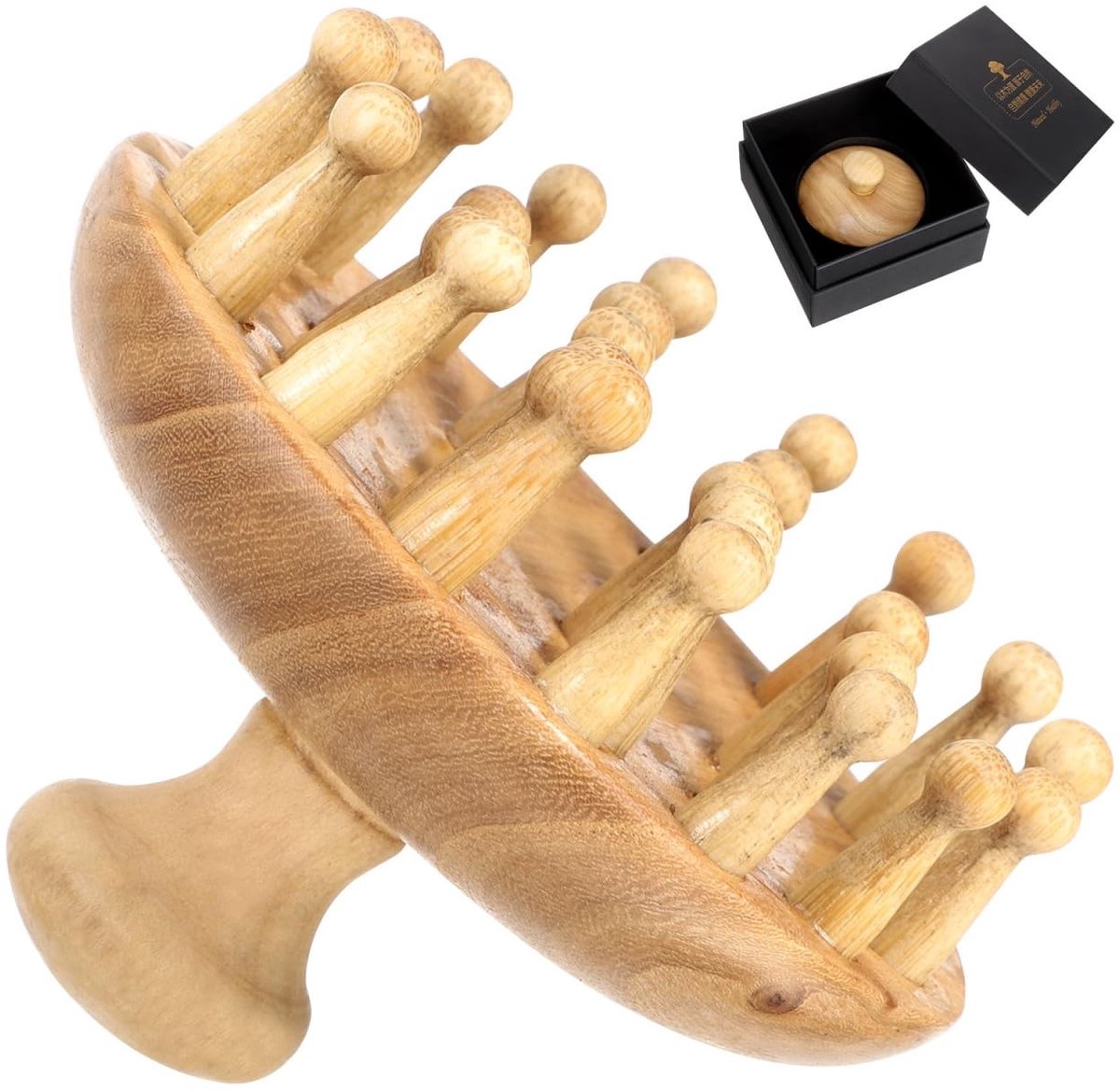Allecto - Houten Hoofdhuid Massager - Hoofdmassage - Diepe Ontspanning - Draagbaar en Licht - Haarstimulatie - Voor Haargroei - 8 x 8 x 6,5 cm
