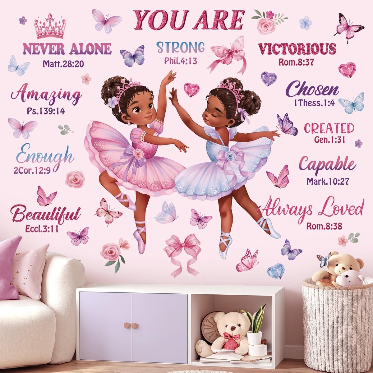 Allecto - Ballerina Wanddecoratie - Wandstickers Meisjes - Perfect voor Kinderkamer - Roze - Ballettanzende Vlinder - Creatieve Decoratie - Geschik...
