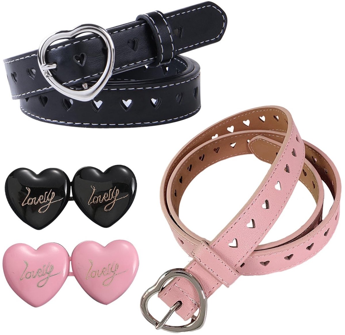 Allecto - Hartvormige Riemgesp - Modieuze Buckle - Zwart - Verstelbare Riem - Perfect voor Mannen en Vrouwen - 2 Stuks