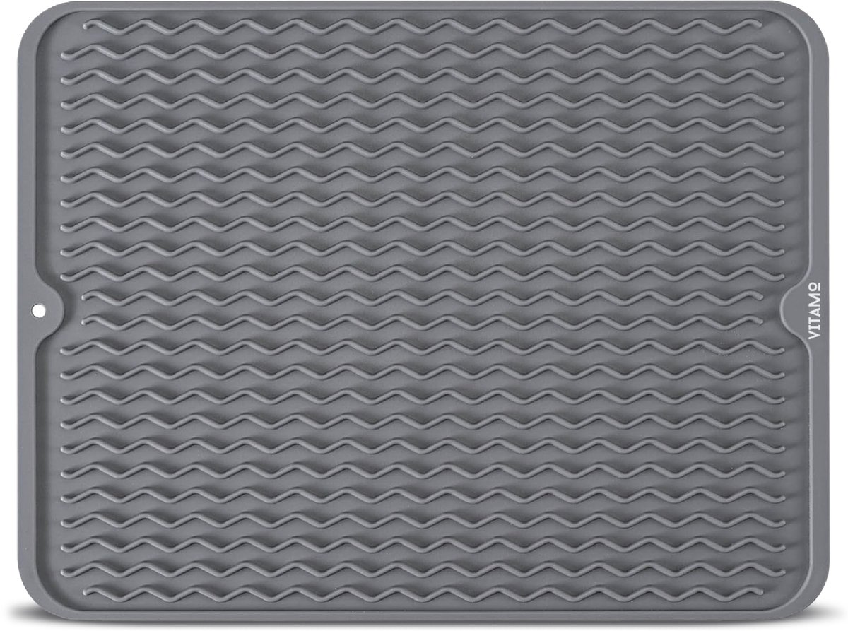 VITAMO Siliconen Afdruipmat 40x50 cm – Extra Grote afdruipmat voor Afwas – Antislip – BPA‑vrij – Hittebestendig 230°C – Grijs
