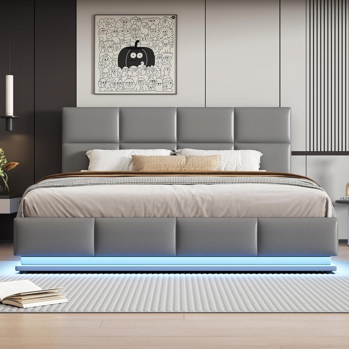 Upholstered Bed - Bed Box - Opbergen - Hydraulisch Hefmechanisme - 180 x 200 cm - Lichtgrijs