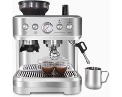 Pistonmachine met Bonenmaler en Melkopschuimer - Espressomachine RVS - 15 Bar - 2.3 Liter - Inclusief Barista Accessoires