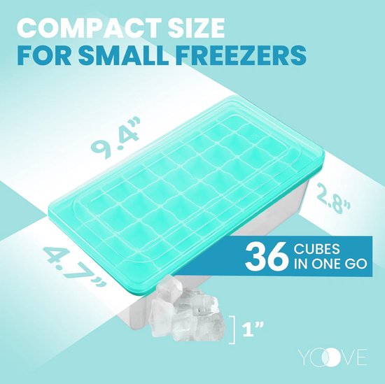 IJsblokjesbak met deksel - IJsvormen container - Dranken koelen - 36 ijsblokjes per keer - Compact formaat - Aqua — afbeelding 3