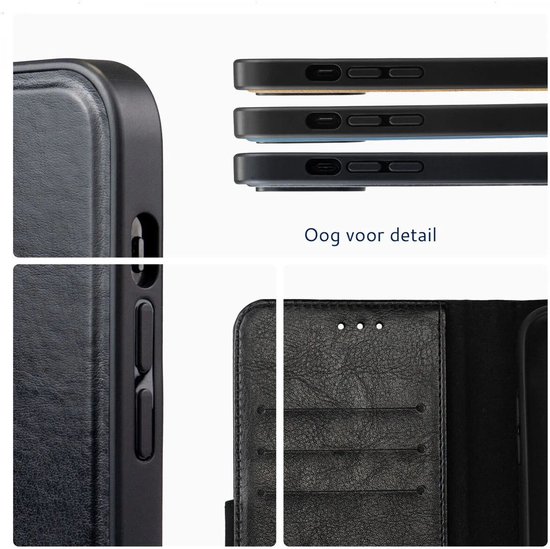 Étui 2 en 1 amovible Rosso Element adapté au Samsung Galaxy S24 | Portefeuille de Luxe | Couverture arrière et étui de livre | Porte-cartes | Noir