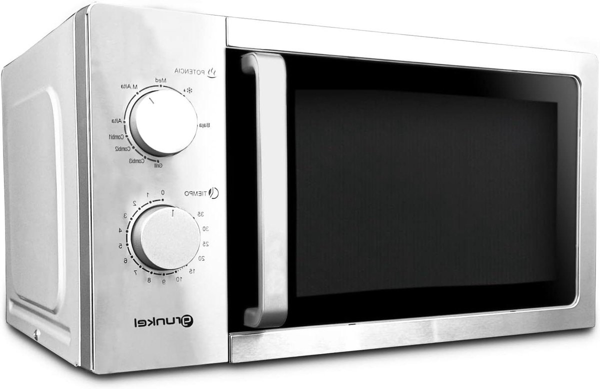 Grunkel Magnetron van roestvrij staal met een inhoud van 20 l en 5 standen - MW-20INOX - ontdooifunctie en timer tot 35 minuten. Roestvrij staal - 700 W