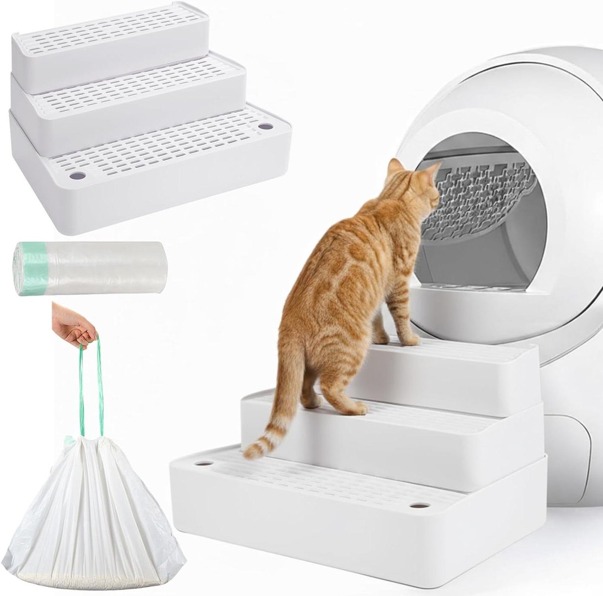 Kattenbak Oprit – Huisdier Treden – Gemakkelijk Instappen – Verstelbare Hoogte – 35 x 25 x 8.5 cm – Wit