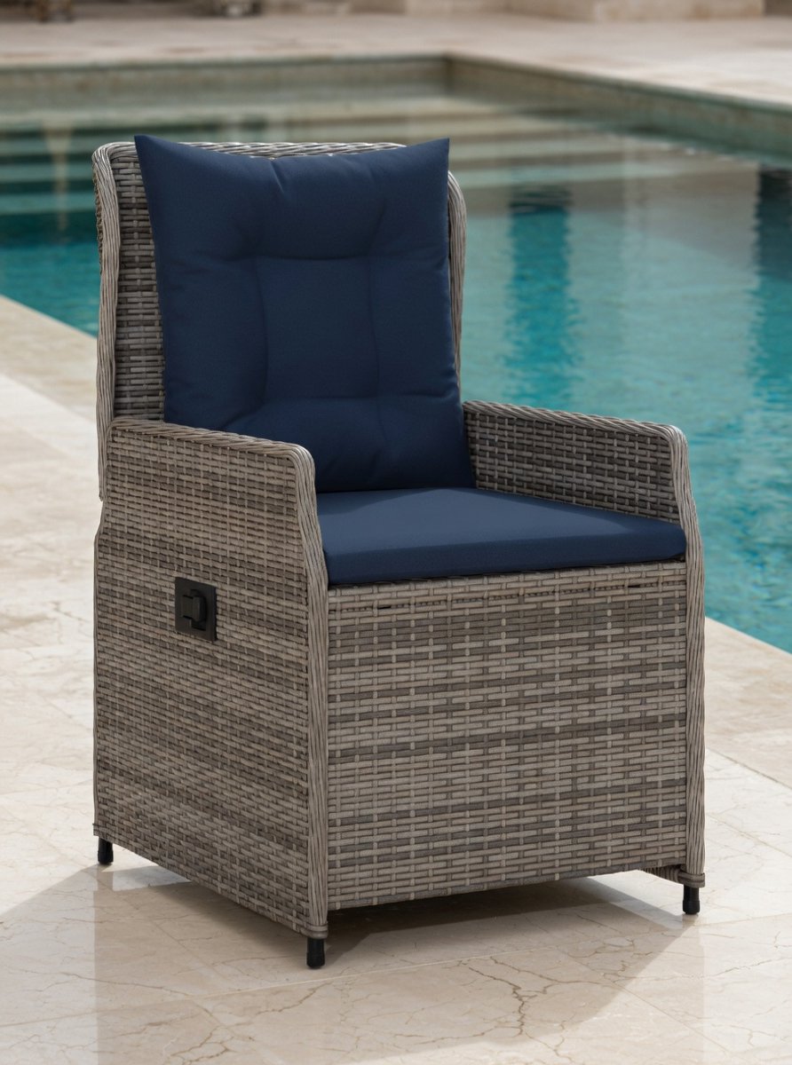 Luxe Verstelbare Tuinstoelen van Polyrotan – 2 Stuks – Grijs – Comfortabele Ligstoelen voor Tuin, Zonnebed, Strand, Zwembad & Camping – Incl. Afneembare Kussens Medahomestore