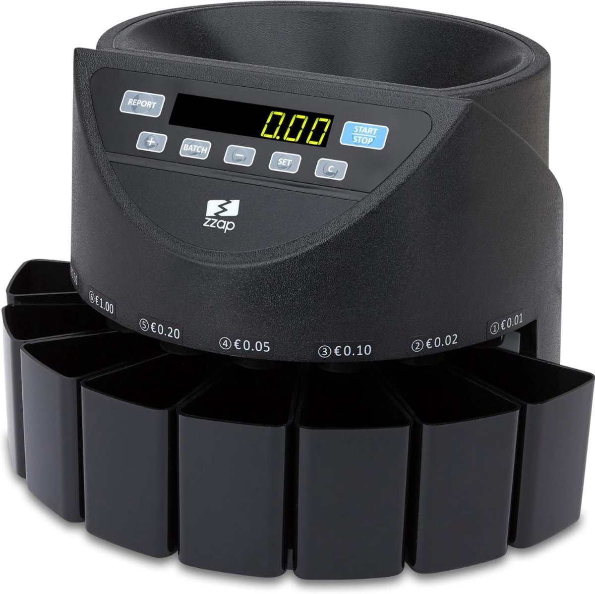 VIN® Munttelmachine met LED-Scherm – Digitale Spaarpot met Teller – 240V – Spaarpot Kluis – 300 Munten per Min – 8 Verzamelboxen – Muntenteller – Muntsorteerder - Zwart