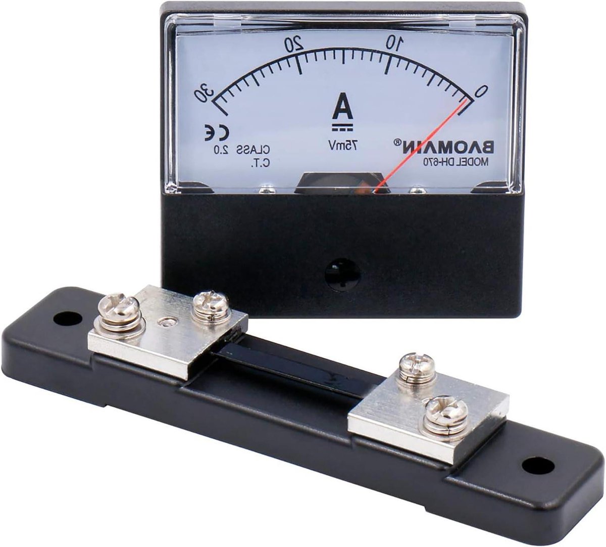 Analoge Ampèremeter - Stroommeter Paneelmeter - Stroom Meten - Inclusief Shunt - DC 0-30A - Wit