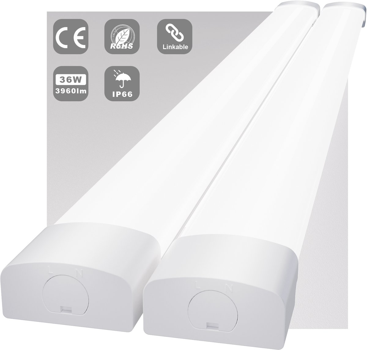 MODLICHT - 2PCS LED Batten 120 cm 36W 5000K 4000LM - Daglicht wit - LED TL Armatuur - Voor werkplaats, schuur en als onderbouwverlichting