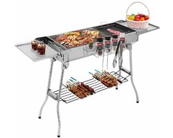 Seth Select Houtskoolgrill - Draagbare Houtskoolgrill RVS – Opvouwbare BBQ Camping Grill met Zijvleugels - Antiaanbak Rooster & Verstelbare Ventilatie