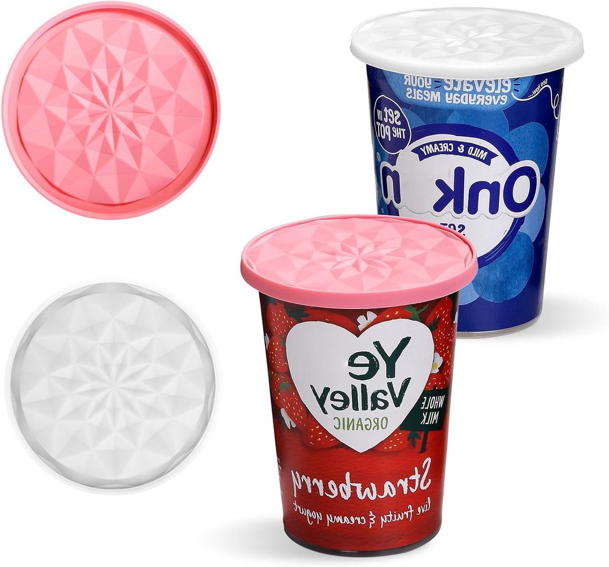Herbruikbare Deksel - Yoghurt Deksel - Vers Houden - Dubbele Functie - 10x10cm - Roze Wit