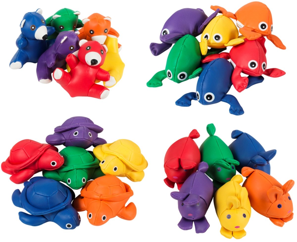 Spordas dieren beanbags set van 6 kleurrijke speelzakjes.