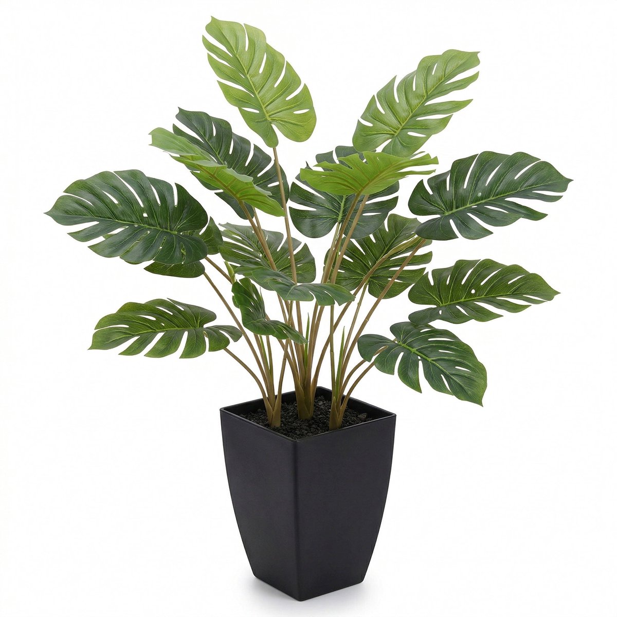 Cheqo® Kunstplant Monstera met Pot - Kamerplant - Gatenplant - Nepplant voor Binnen - Philodendron - Woondecoratie voor Woonkamer - Kantoorplant - Tropische Sierplant - Potplant - Kunstmatige Plant - Groen - voor Slaapkamer en Badkamer