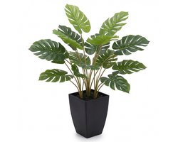 Cheqo® Kunstplant Monstera met Pot - Kamerplant - Gatenplant - Nepplant voor Binnen - Philodendron - Woondecoratie voor Woonkamer - Kantoorplant - Tropische Sierplant - Potplant - Kunstmatige Plant - Groen - voor Slaapkamer en Badkamer