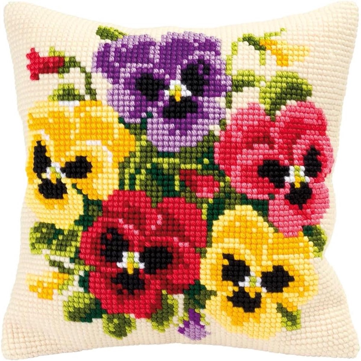 Kruissteek Kussen Kit - Borduurpakket - Huis Decoratie - Groot Gatendoek - 40x40cm - Bloemen