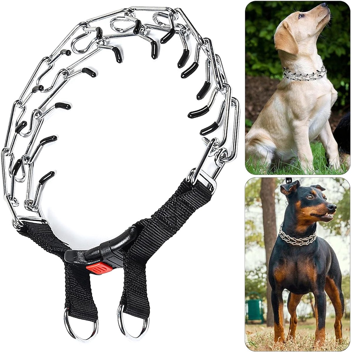 Killogood Hondenhalsband met metalen riem voor veilige training en controle - Verstelbare halsband - geschikt voor grote en sterke honden - Trainingshalsband voor honden halsband puppy - met drukknoopsluiting - 3 mm x 50 cm - zwart