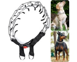 Killogood Hondenhalsband met metalen riem voor veilige training en controle - Verstelbare halsband - geschikt voor grote en sterke honden - Trainingshalsband voor honden halsband puppy - met drukknoopsluiting - 3 mm x 50 cm - zwart