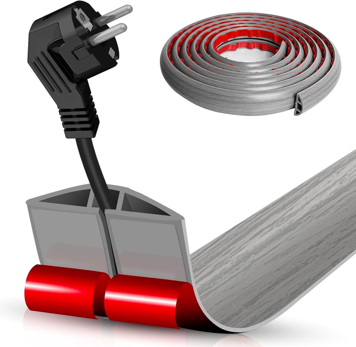 Daity Vloerkabelgoot - zelfklevende kabelafdekking - vloerverlengsnoerhoes - vloerstroomkabelbeschermer - kabelbeheer - struikelpreventie (lichtbruin hout, 1 meter).