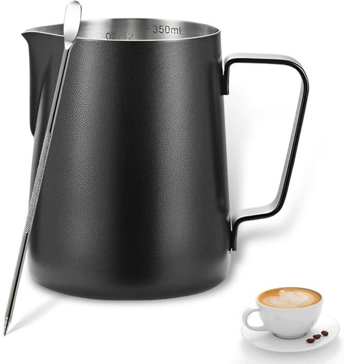 Koffie- en melkkan van 350 ml – Roestvrij staal – Zwart