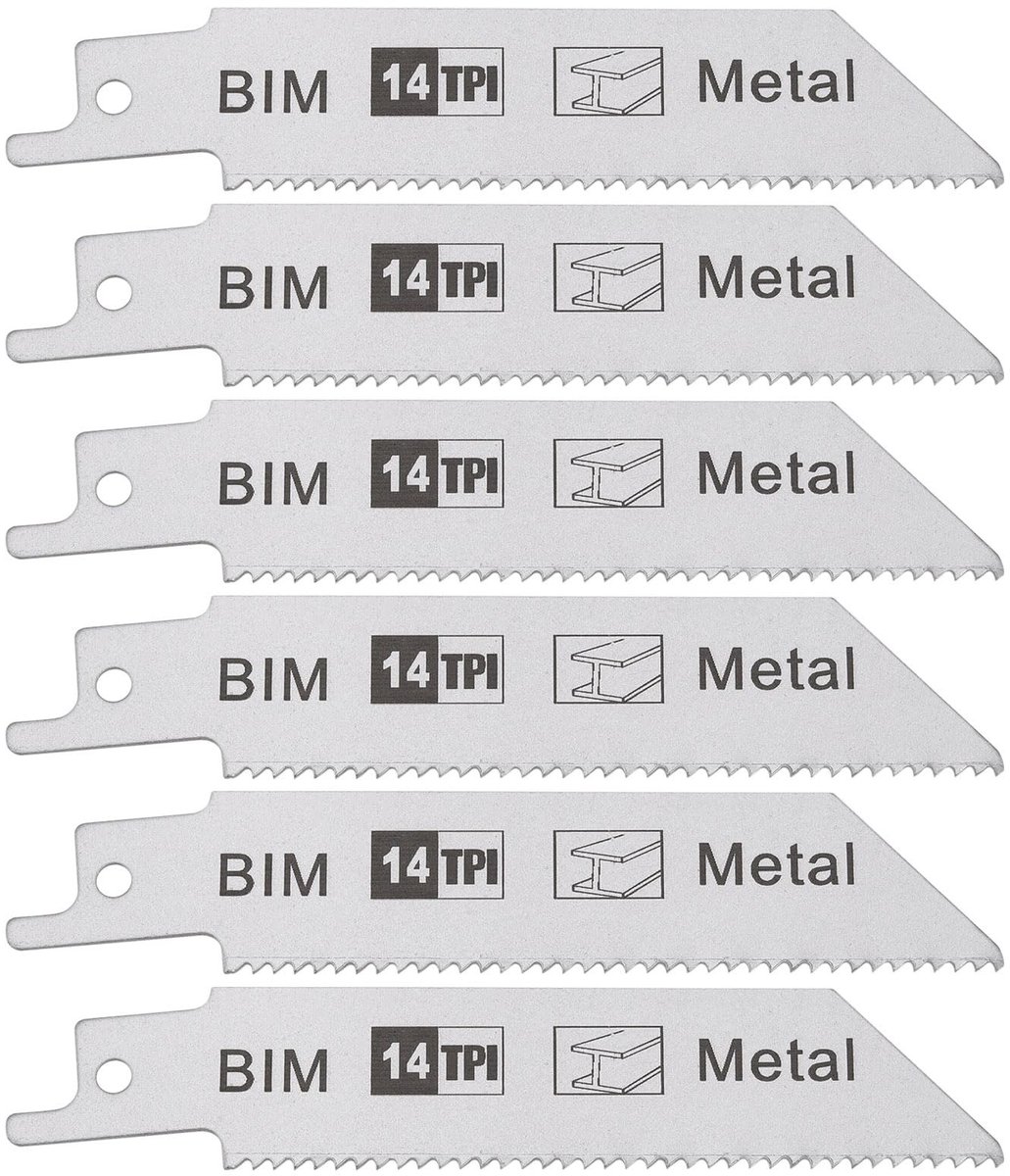 Set van 6 Bimetalen Reciprocating Zaagbladen 100 mm 14 TPI voor Bosch en DeWalt