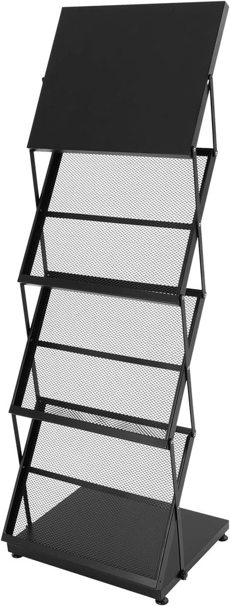 Brochure Stand - Magazine Holder - Flyer Display - Foldable Design - 3 Levels - Black