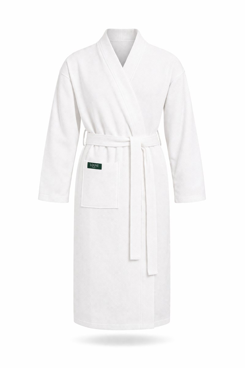 Sauna badjas wafel - LOUVE PARIS - unisex kimono badjas wafelstructuur - 100% Biologisch katoen - Hammam - SPA - kimono - wafel badjas dames - wafel badjas heren - Petrol Green - Maat L