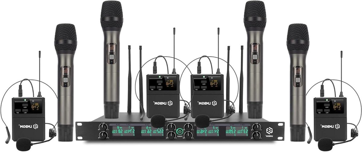 Draadloos Microfoonsysteem - UHF Microfoon Set - Podium Optredens - 8 Kanaals Verstelbaar - Zwart Metaal