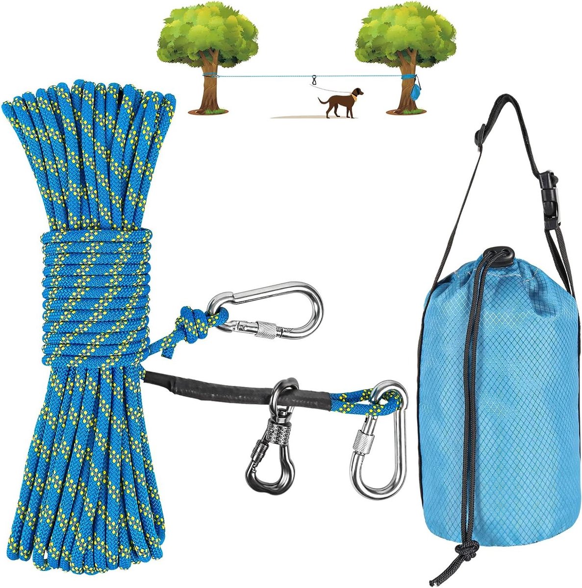 Hondenbindkabel Kamperen - Hondenriem Tuin - Buitenactiviteiten Hond - 5 Min Set-up - 30 m - Blauw