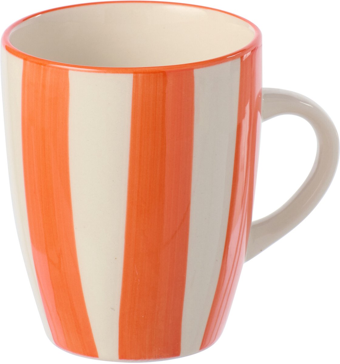 J-Line mok Gestreept - keramiek - oranje/wit - 6 stuks