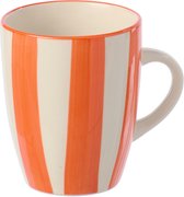 J-Line mok Gestreept - keramiek - oranje/wit - 6 stuks
