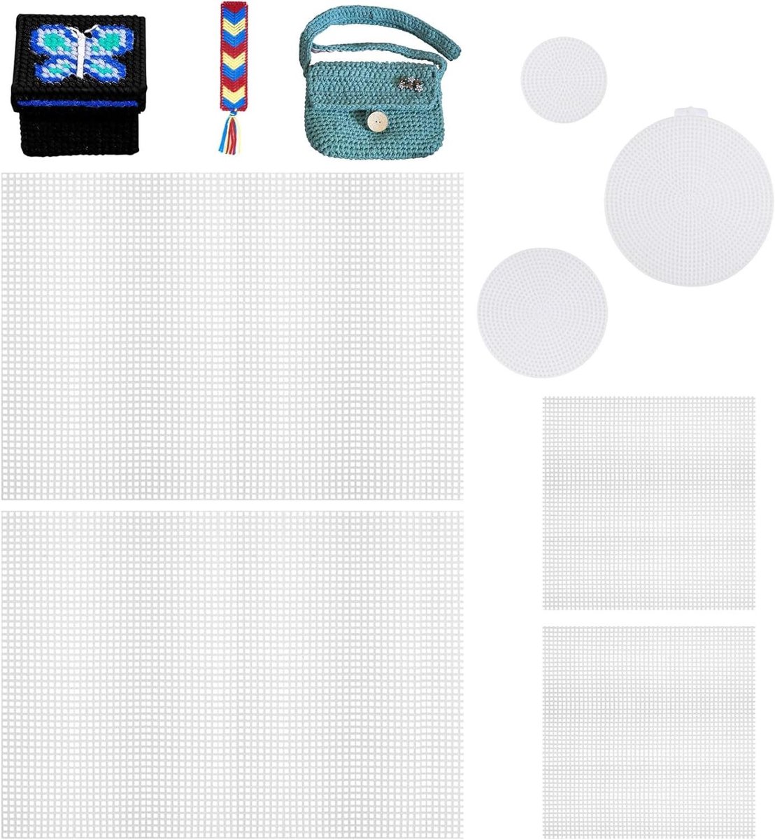 Plastic Gaas Canvas - Stramin Borduurwerk - Knutselprojecten - Duurzaam Stevig Materiaal - 7 Vellen Diverse Maten - Doorzichtig Wit