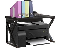 BAKAJI Printerrek, ruimtebesparend, van staal en hout, 1 plank met antislip voetjes voor printers, rekeenheden voor kantoor, industrieel design (zwart + zwart)