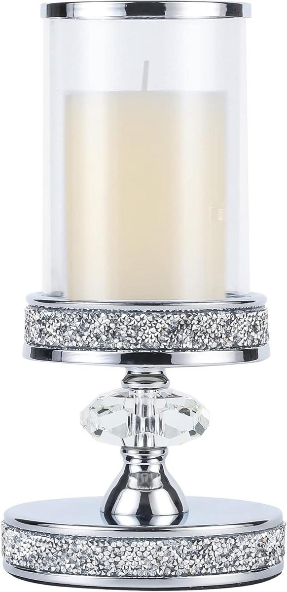 Kristallen Kandelaars - Kaarsenhouder Metaal - Wonen Decoratie - Elegant Klassiek Ontwerp - 24.5 cm Hoogte - Zilver