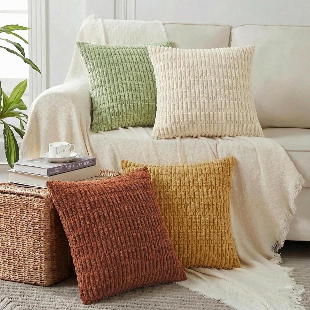Decoratieve Kussenslopen - Boho Kussenslopen - Woonkamer Decoratie - Zacht Corduroy Materiaal - 60 x 60 cm - Herfst