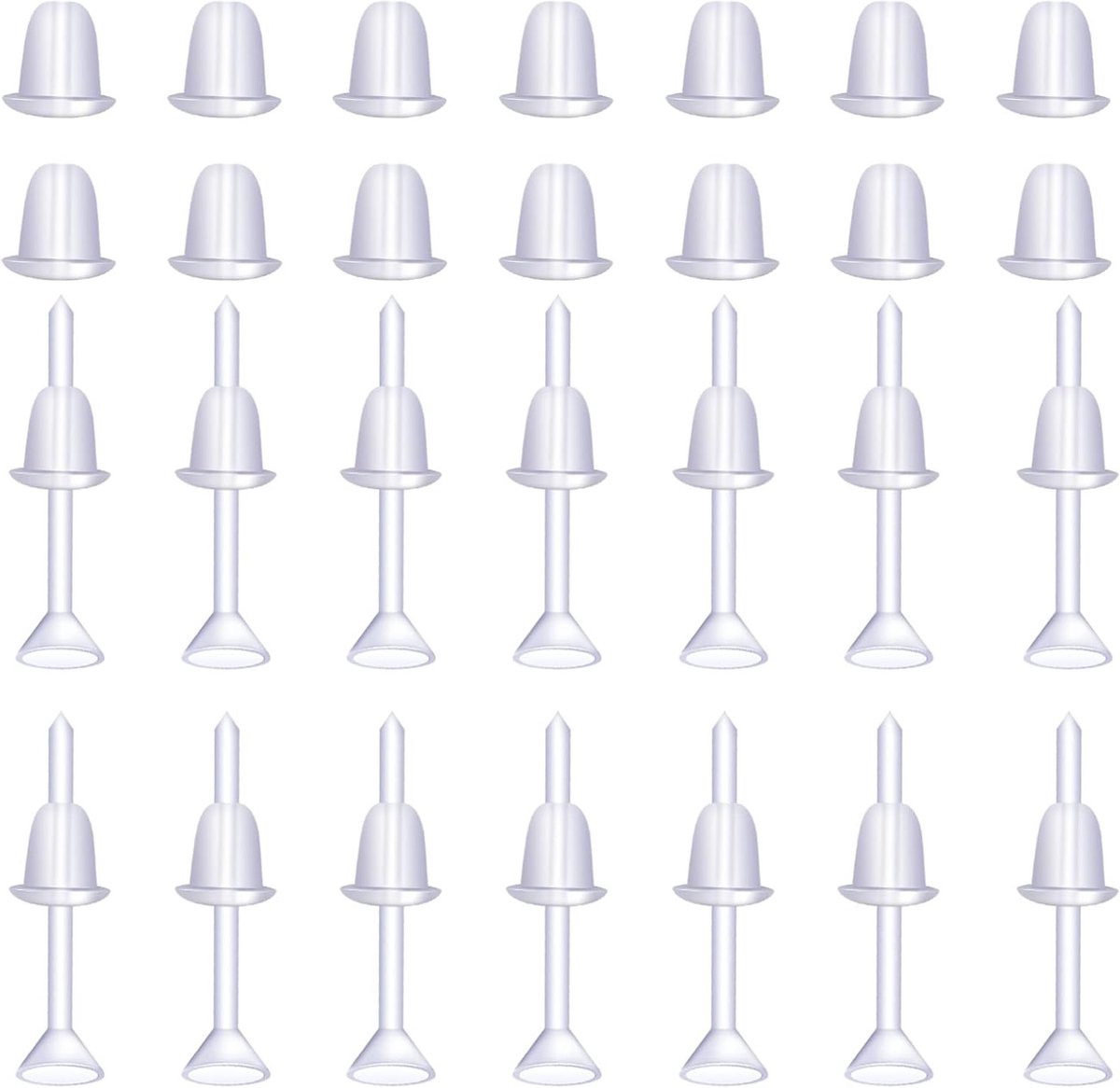 100 Pairs Earring Backs - Duidelijke Plastic Oorbellen Steunen voor Sport, DIY en Oorbellen met Post, 4mm Hoofd