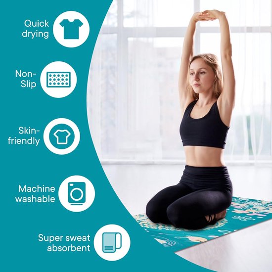 Yogahanddoeken - Yogamat deken - Pilates fitness training - Antislip gripstippen - 183 x 60 cm - Blauw — afbeelding 2