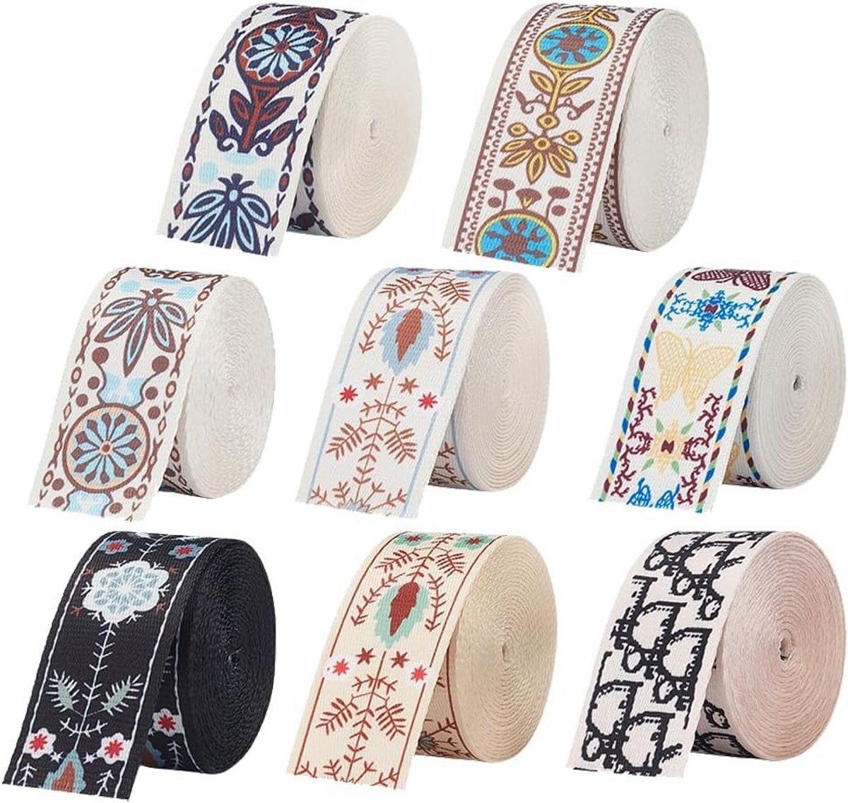 8 Kleuren Geborduurd Woven Ribbon 1-1/2 Inch Breed Jacquardlint Vintage Geborduurde Ribbons voor Kleding, Cadeauverpakking en Camera Tasriemen