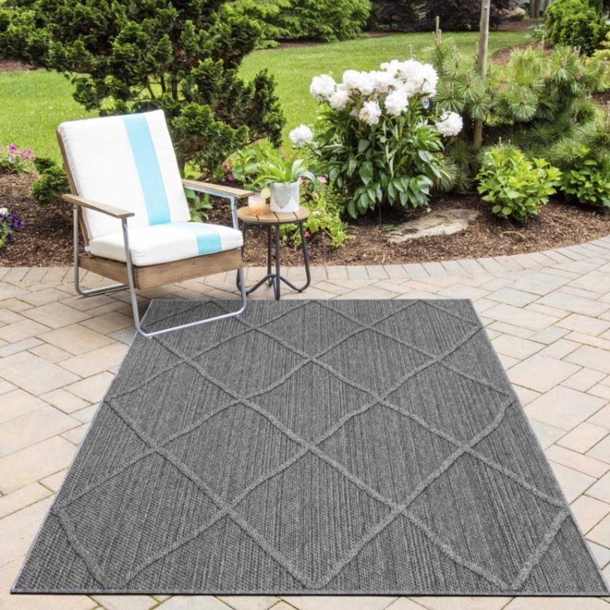 Grijs buitenkleed voor keuken en balkon, UV-bestendig, antislip en wasbaar. 200x290 cm