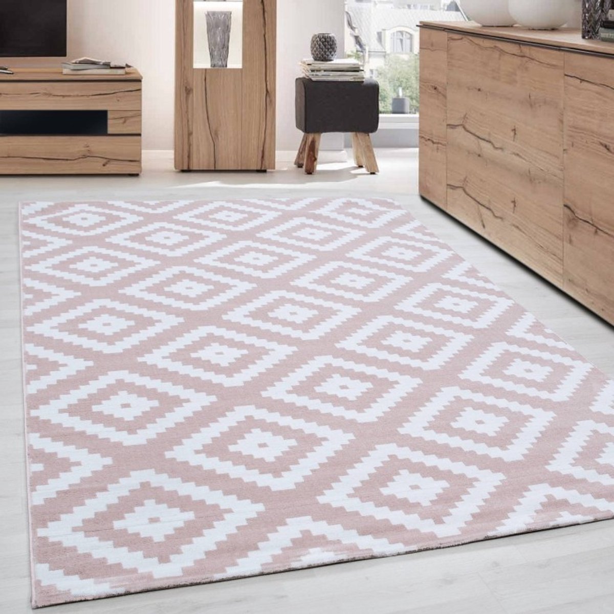 TapisTrend Designer tapijt Roze 140x200 cm Binnenkleed, voor de woonkamer, antislip, voor dagelijks gebruik, bohemian stijl, wasbaar