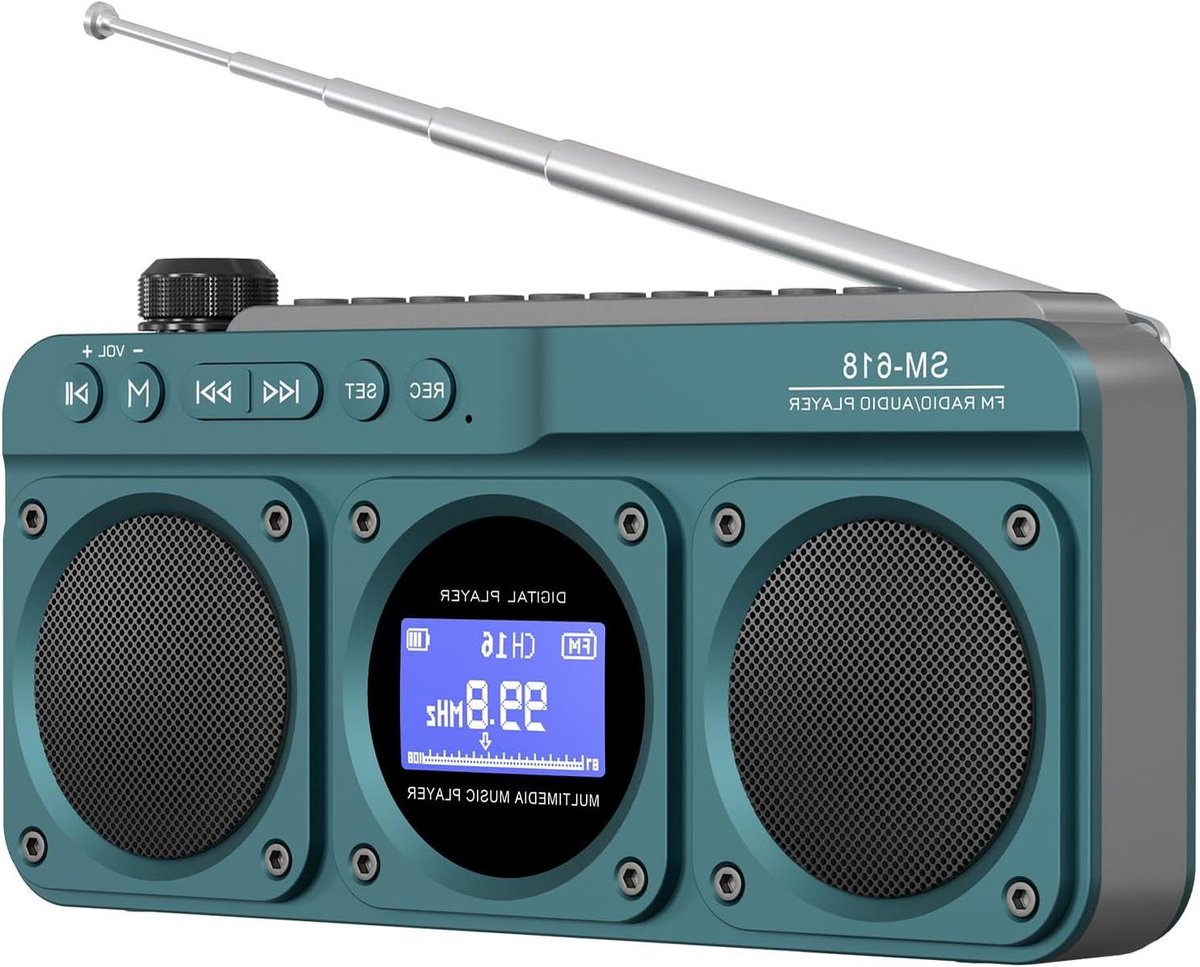 Draagbare FM Radio - Bluetooth Luidspreker MP3 - Muziek Luisteren Overal - Dubbele Luidsprekers LCD