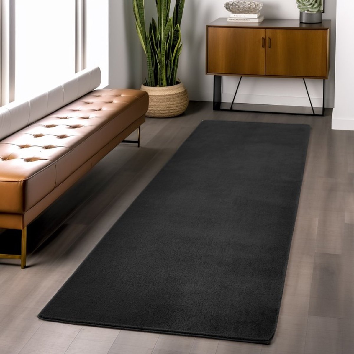 TapisTrend Designer tapijt Zwart 80x250 cm Binnenkleed, voor woonkamer en slaapkamer, duurzaam en slijtvast, modern design
