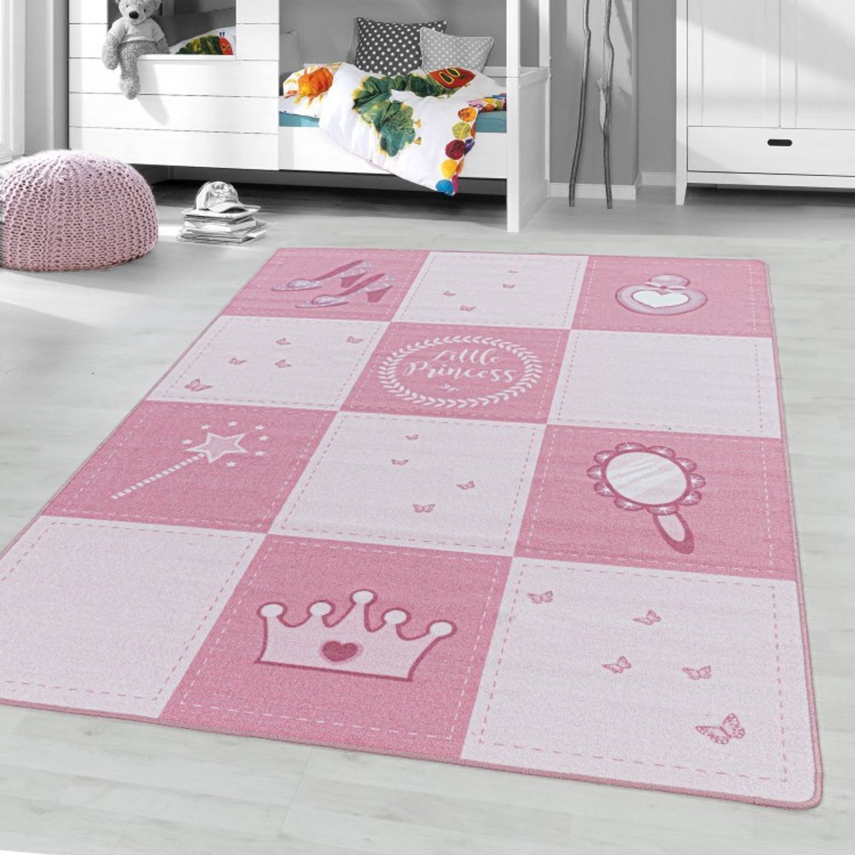 Kinderkleed met korte pool, ontwerp met toverstafje van een prinses, roze 100x150 cm