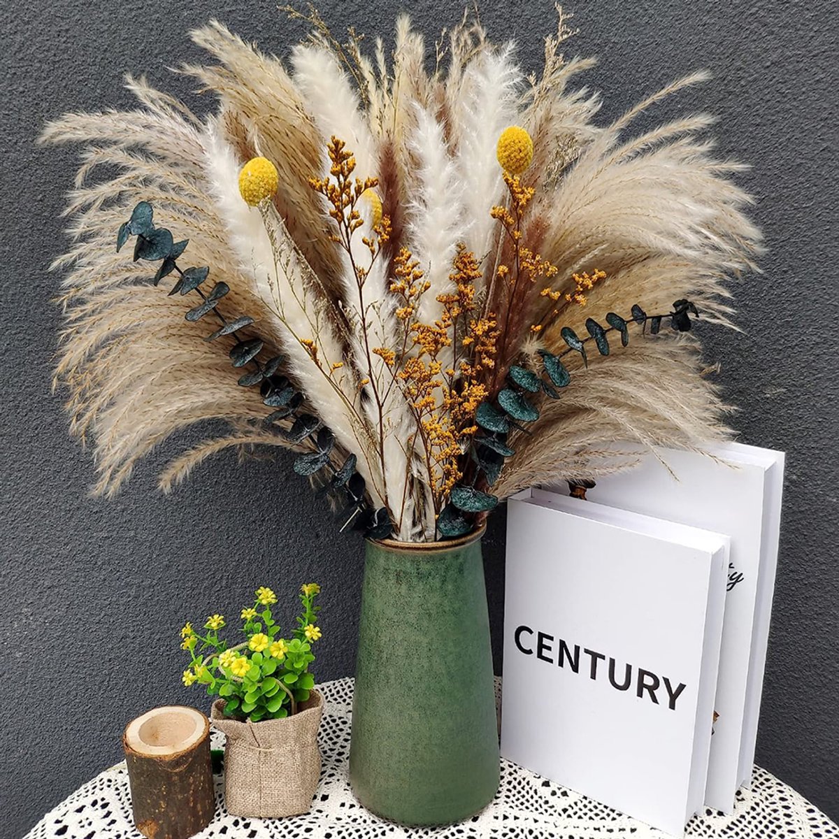 60 Stuks Gedroogde Bloemen Mix - Met Eucalyptus - 45 cm - Bruiloft Decoratie