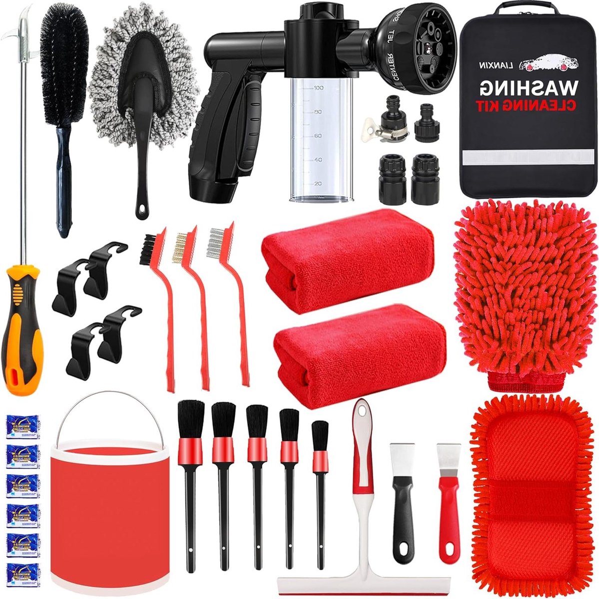 Autowasset Schuimpistool - Reinigingsset Auto - Auto Grondig Reinigen - Chenille Handschoenen - 16 kg - Zwart