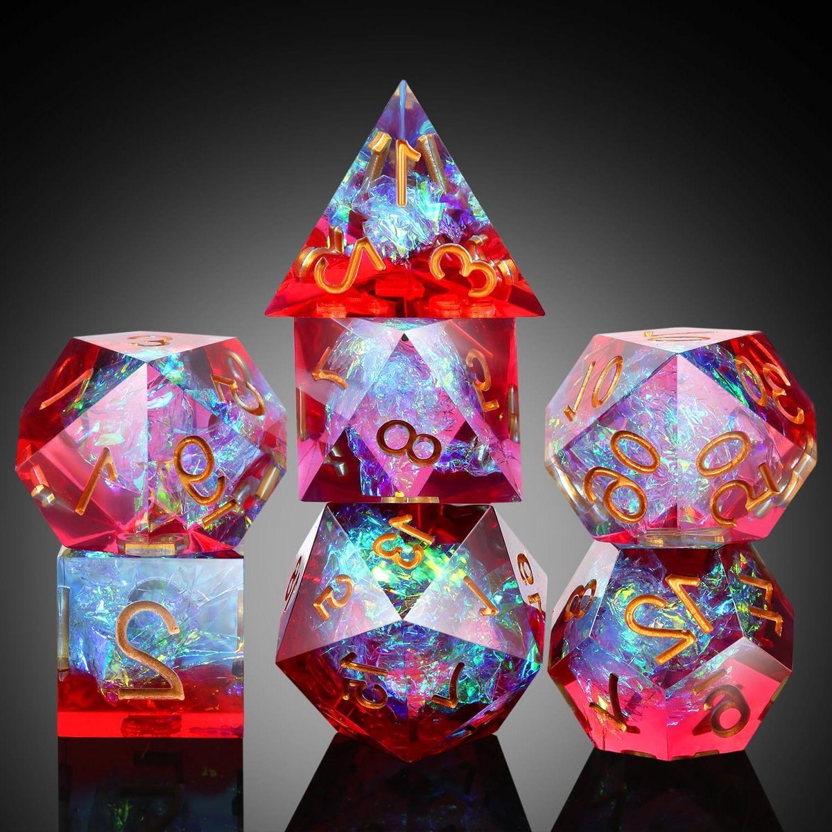 RPG Dobbelstenen Set - Veelvlaks Dobbelstenen - Tabletop Rollenspellen - Scherpe Rand Ontwerp - 7 Stuks - Rood Blauw
