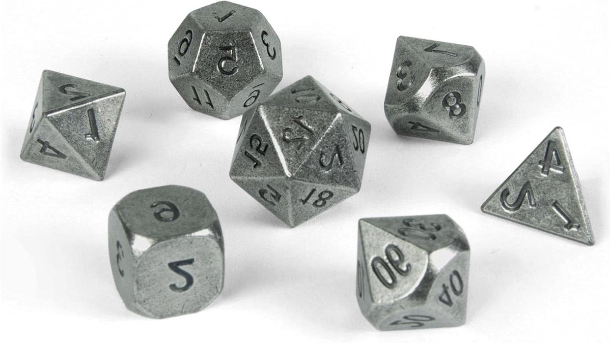 Metalen Dobbelstenen - Veelvlaks Kubussen - Rollenspellen Spelen - 7 Delige Set - 34 gram - Zilver